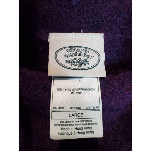 Vtg Laura Ashley Sz Large Pullover Wool Fuzzy Soft Purple Cowl Neck Sweater - Picture 5 of 7
